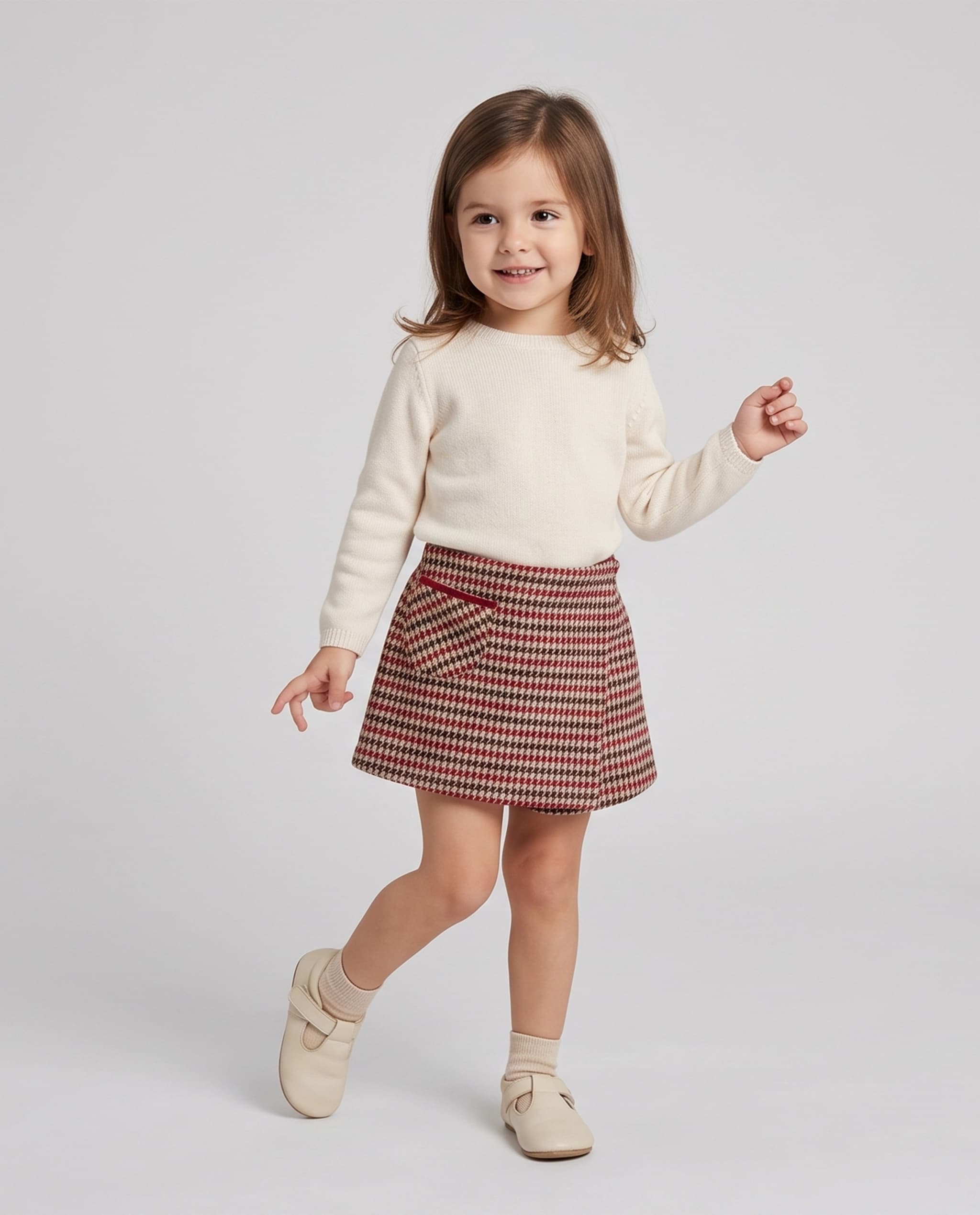Houndstooth A-Line Skirt with Zipper Closure