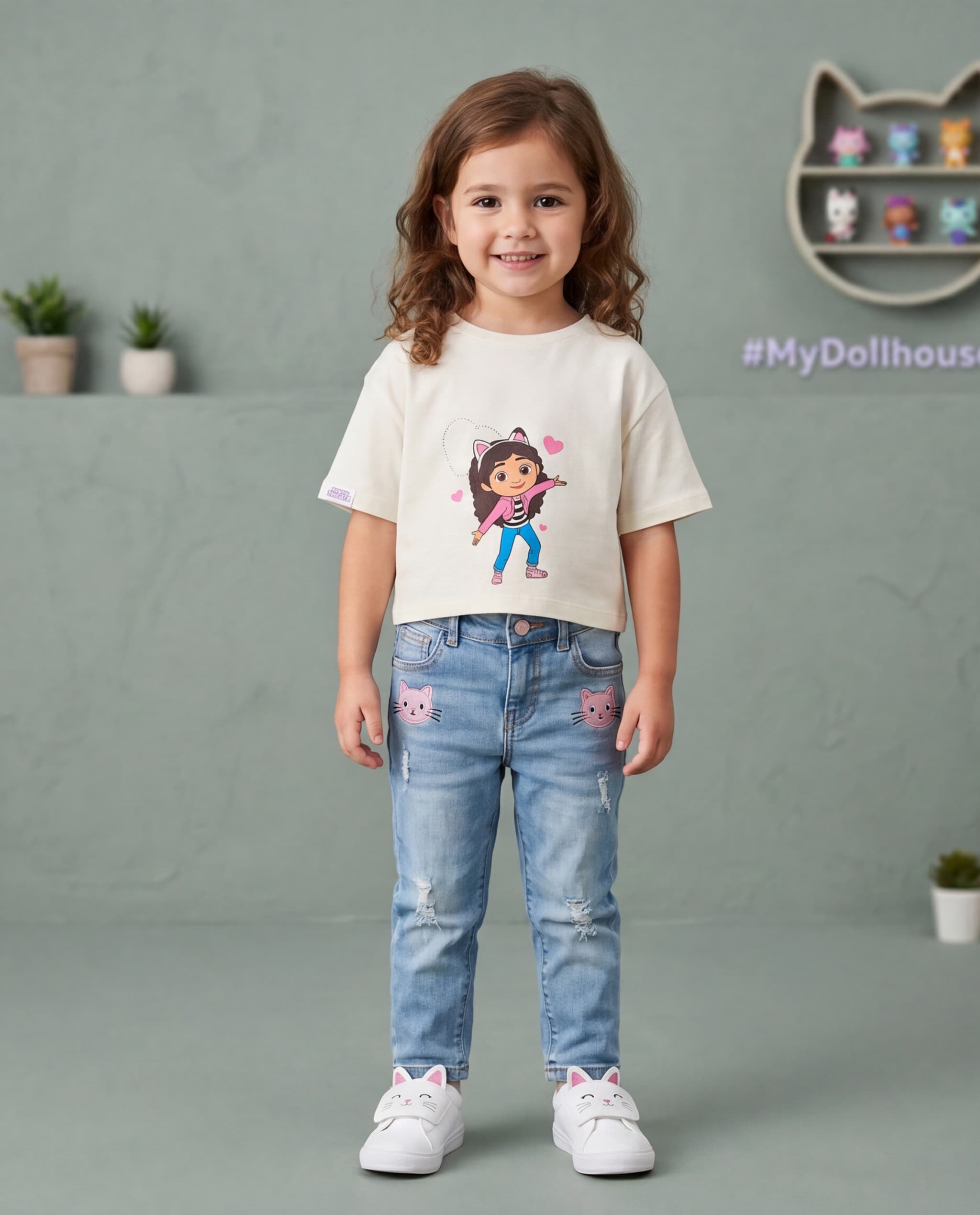 Gabby's Dollhouse Print T-Shirt with Crew Neck and Short Sleeves