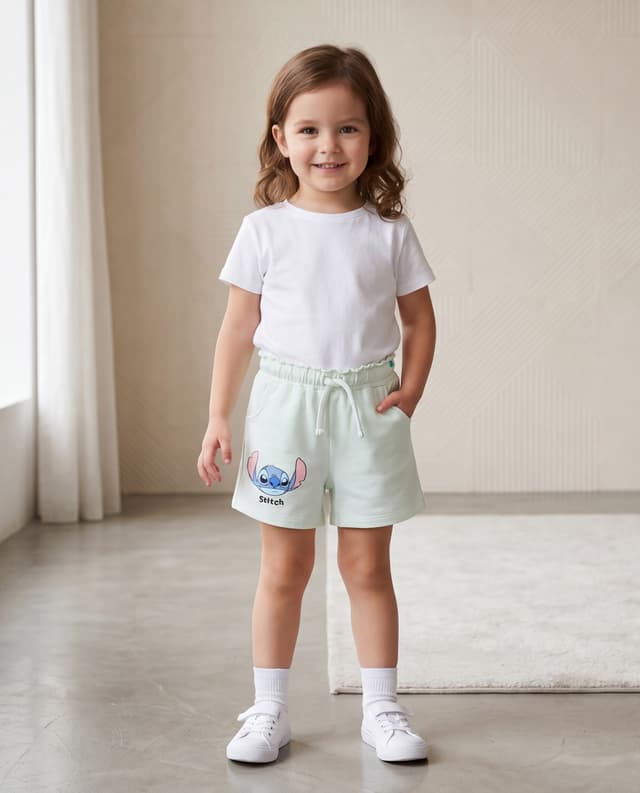 Stitch Print Regular Fit Shorts with Drawstring Waist thumbnail 1