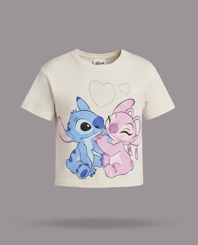 Stitch & Angel Print T-Shirt with Crew Neck and Short Sleeves thumbnail 3