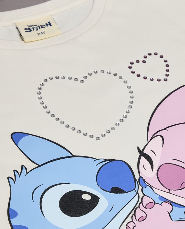 Stitch & Angel Print T-Shirt with Crew Neck and Short Sleeves thumbnail 5