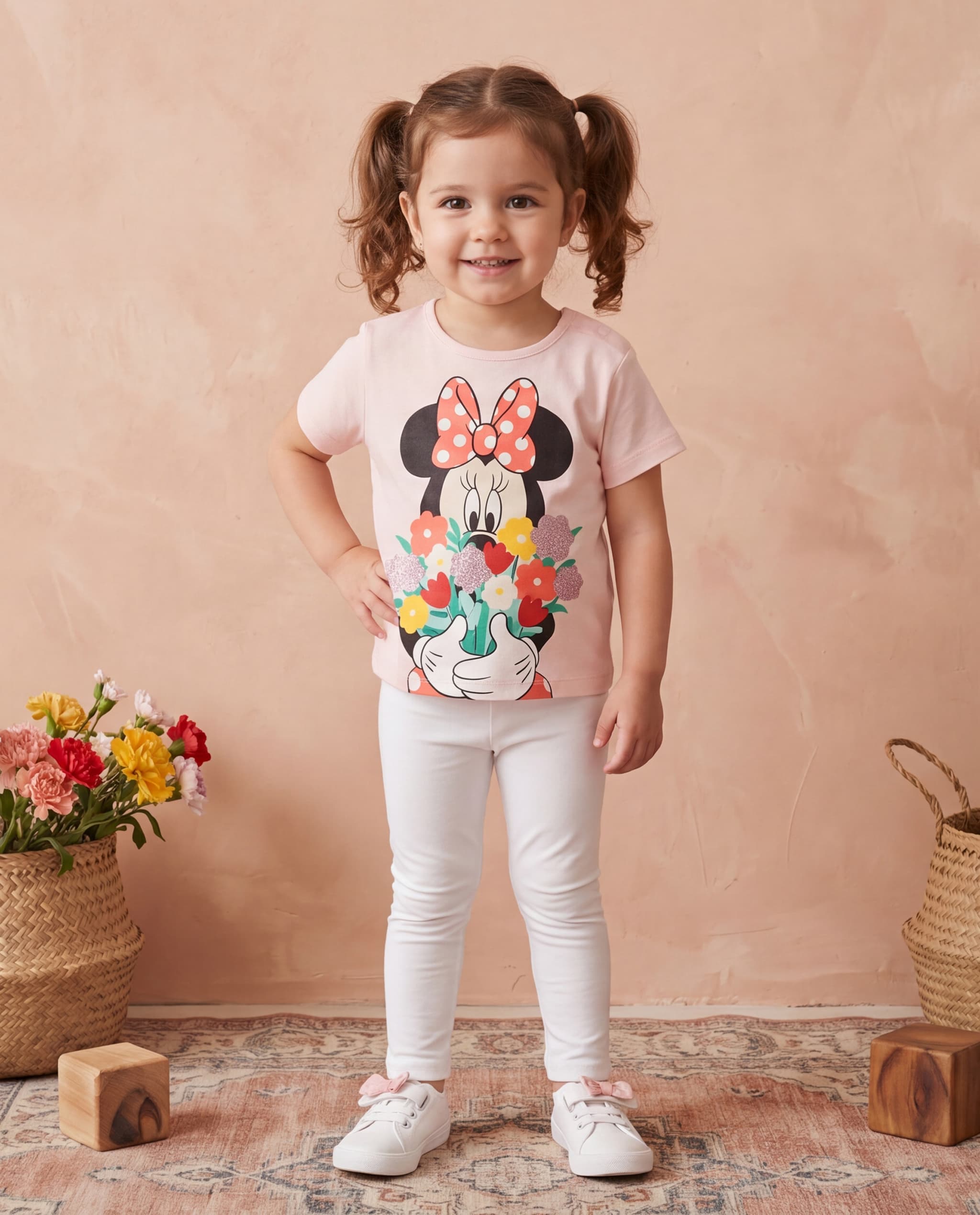 Minnie Mouse Print T-Shirt with Crew Neck and Short Sleeves
