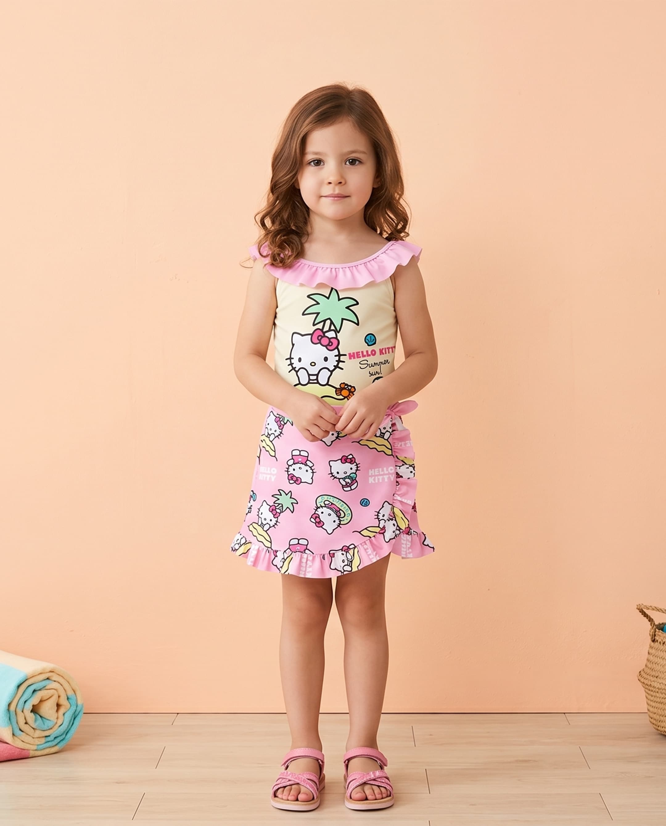 Poly Spandex Girls Sleeveless Swim Set