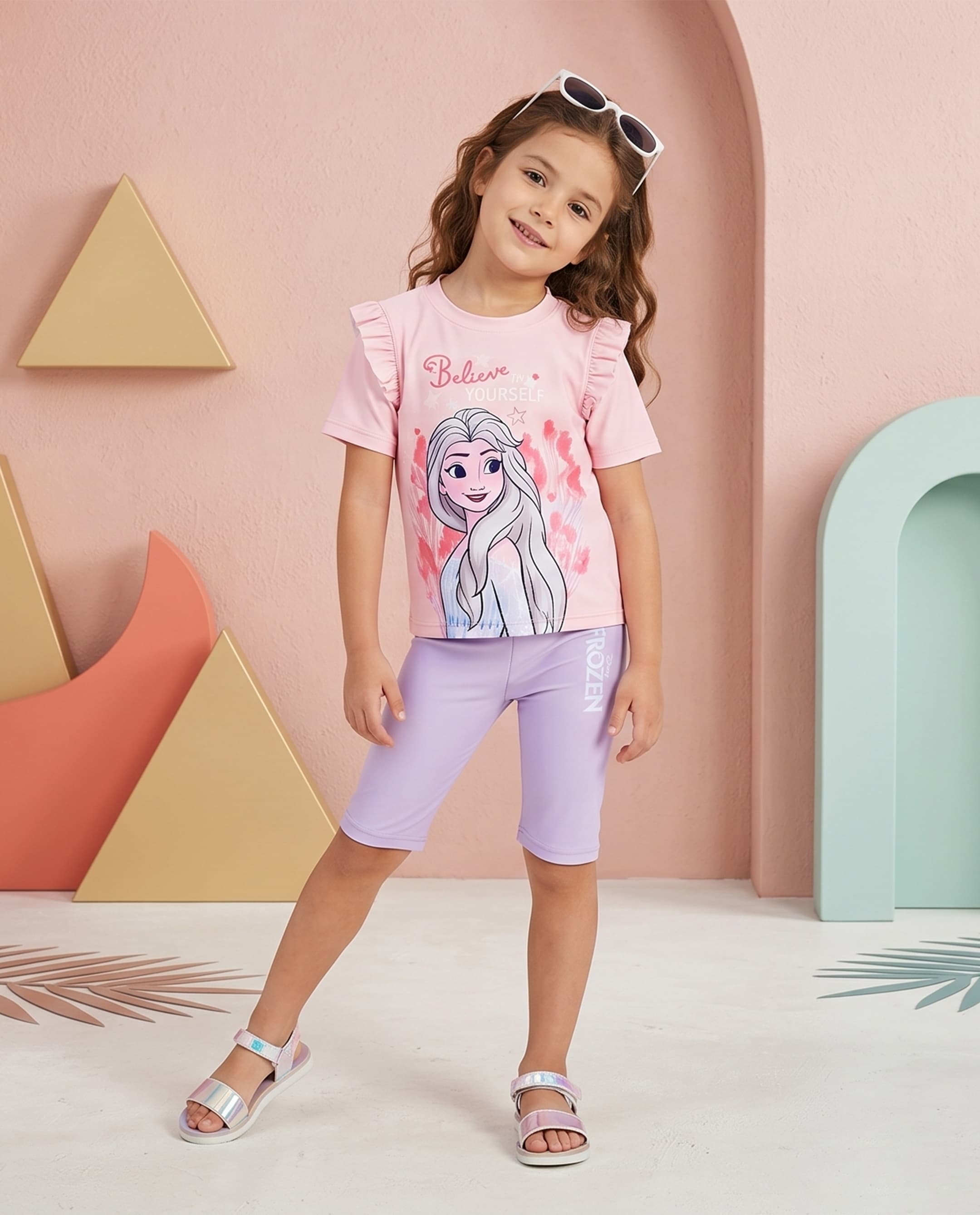 Poly Spandex Girls Short Sleeve Swim Set