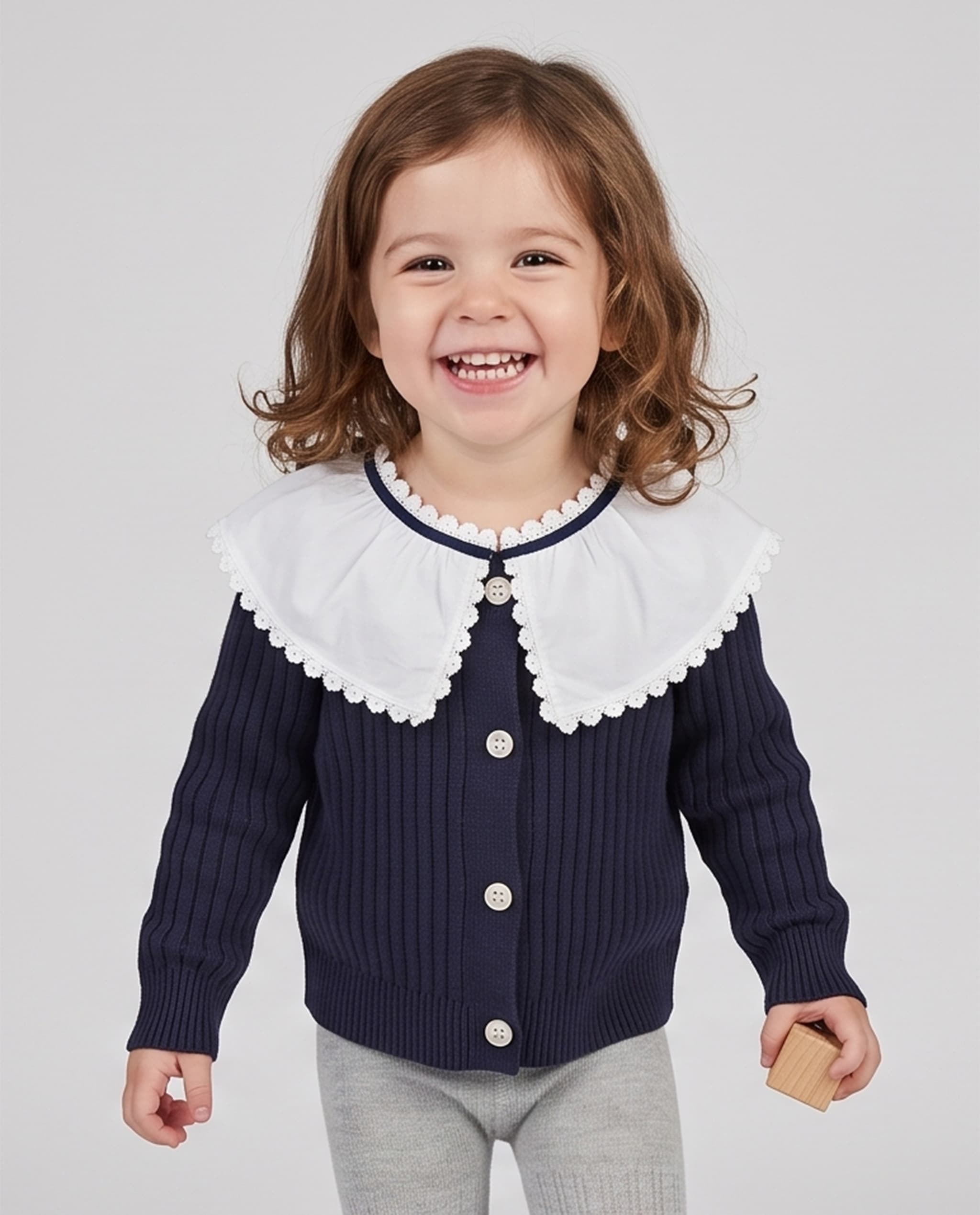 Ribbed Peter Pan Collar Cardigan