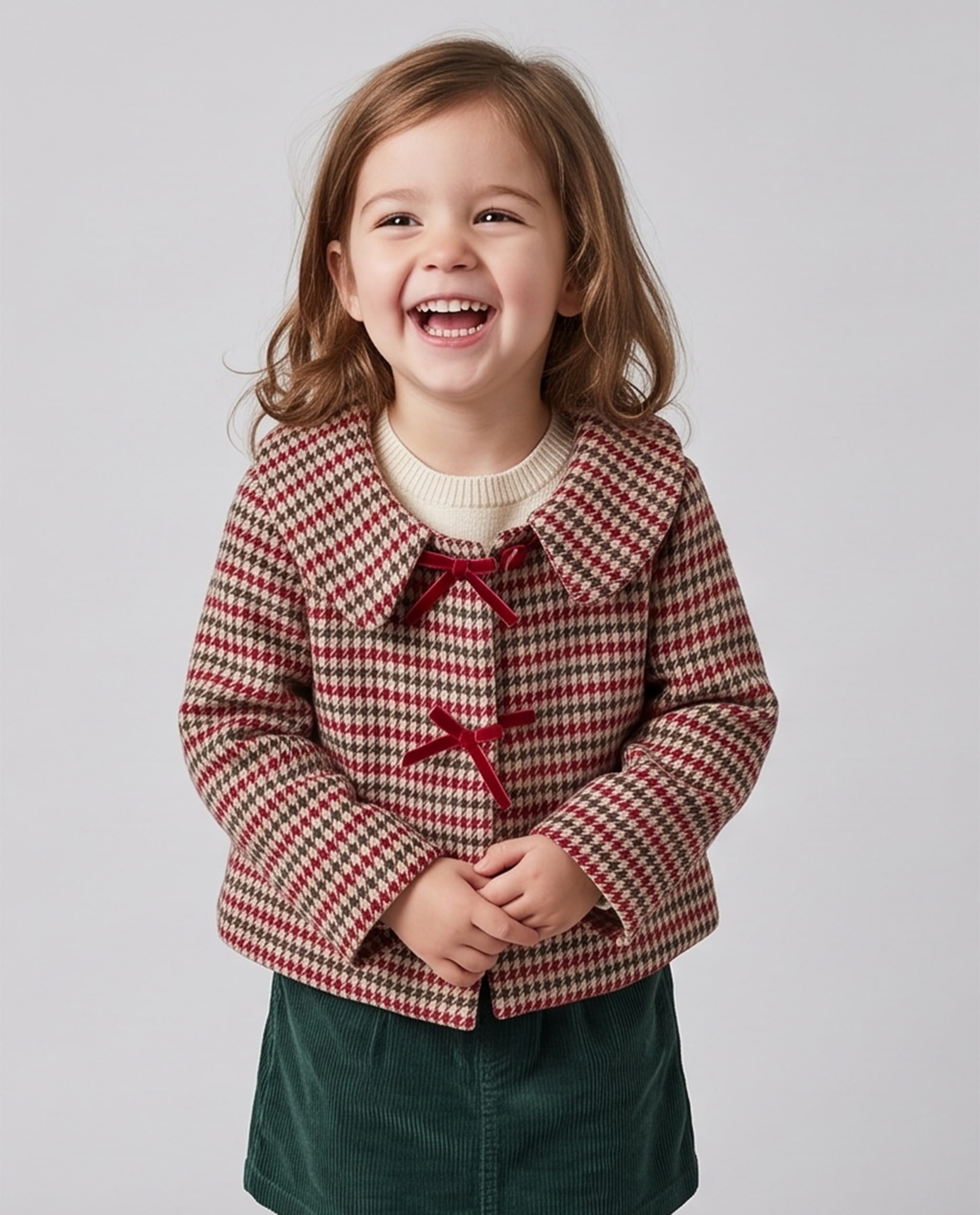 Houndstooth Bow Detail Long Sleeves Jacket