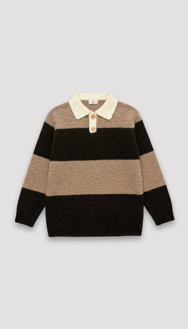 Casual 95% Polyester 5% Elastane Striped Collar Sweater thumbnail 1
