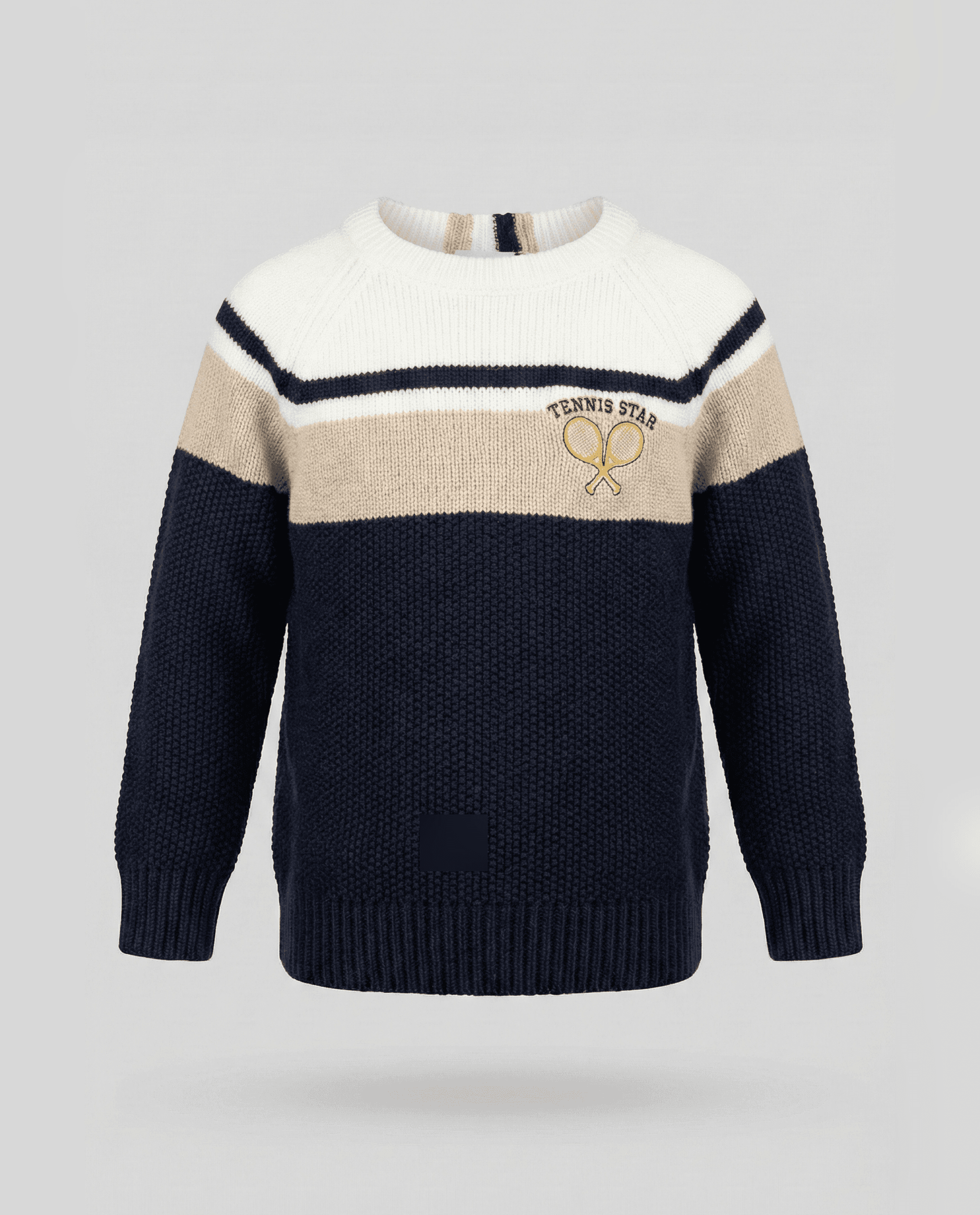 SOLID 79% Cotton 21% Wool Striped Crew Neck Sweater