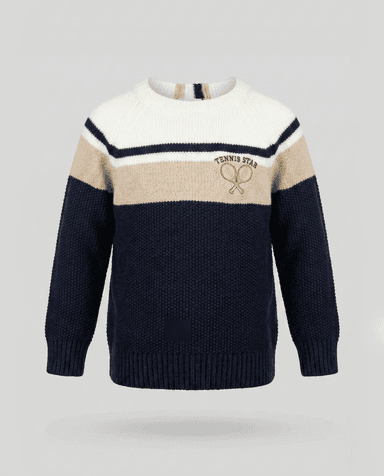 Babies and More Long Sleeves Sweater - Beige, Navy thumbnail 1