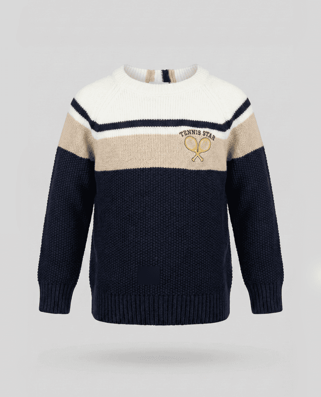 SOLID 79% Cotton 21% Wool Striped Crew Neck Sweater thumbnail 1