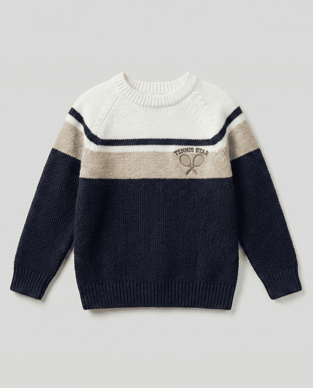 SOLID 79% Cotton 21% Wool Striped Crew Neck Sweater thumbnail 4