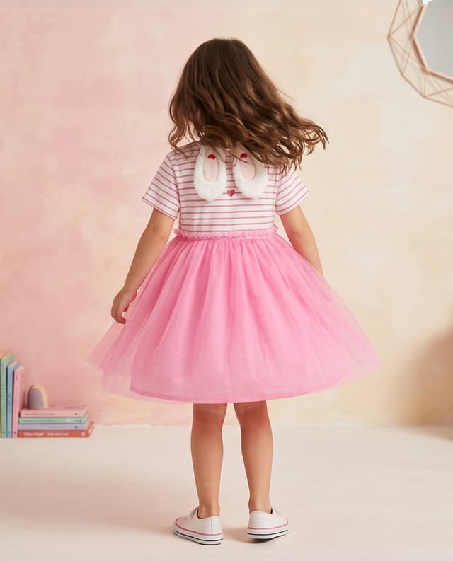 Striped Fit & Flare Dress with Crew Neck and Short Sleeves thumbnail 2