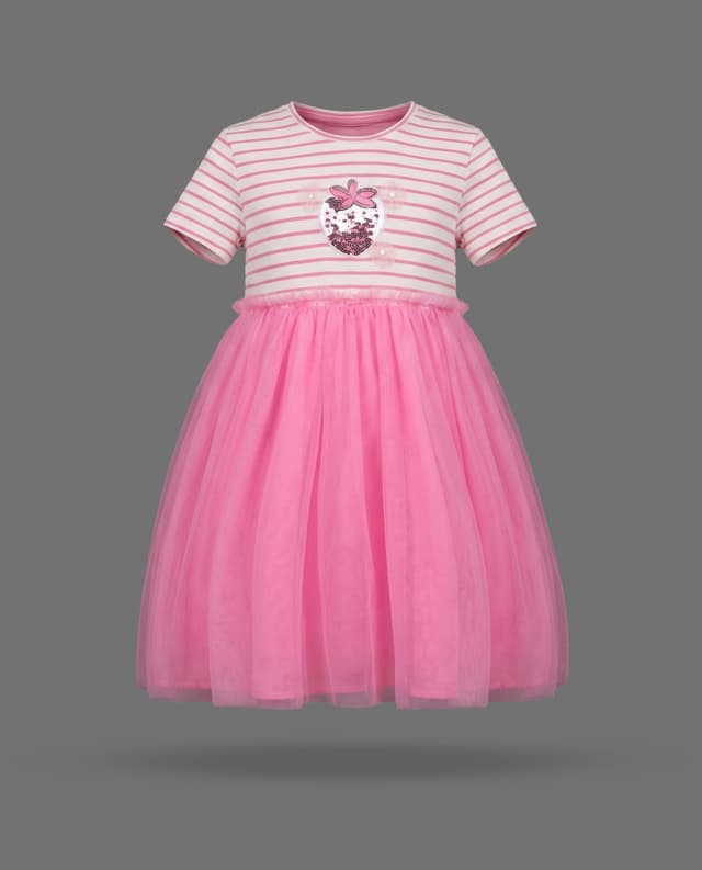 Striped Fit & Flare Dress with Crew Neck and Short Sleeves thumbnail 3