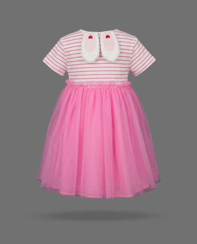 Striped Fit & Flare Dress with Crew Neck and Short Sleeves thumbnail 4