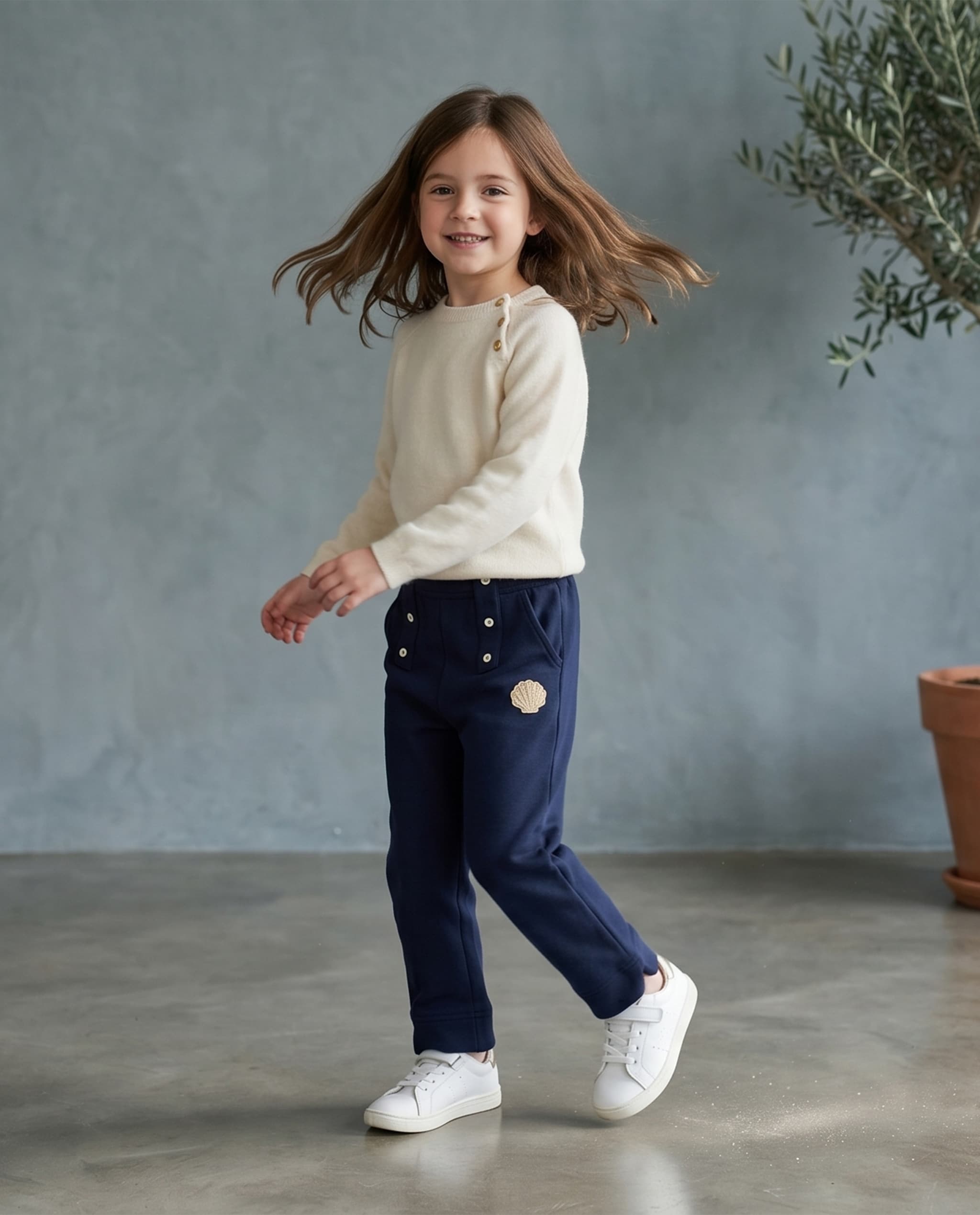 Button Detail Elastic Waist Trousers
