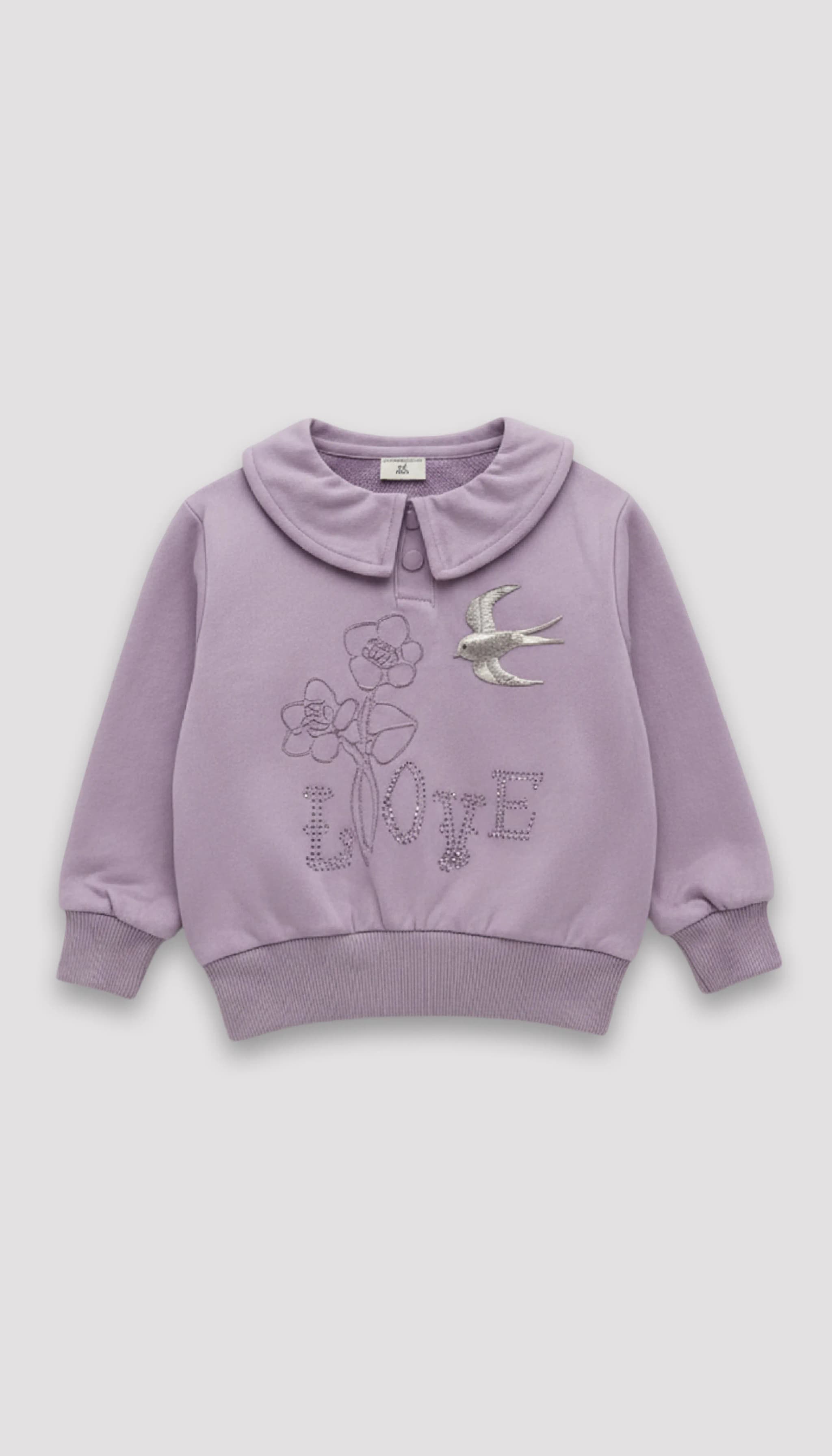 Casual 91% Cotton 9% Polyester Embroidered Peter Pan Collar Sweatshirt