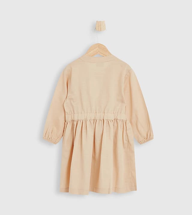 SOLID Viscose Cotton Slub Jersey Mini Dress with Round Neck and Long Sleeves thumbnail 2